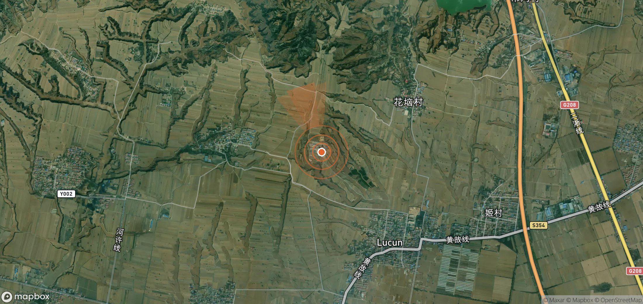 Satellite map of methane plume locations in China