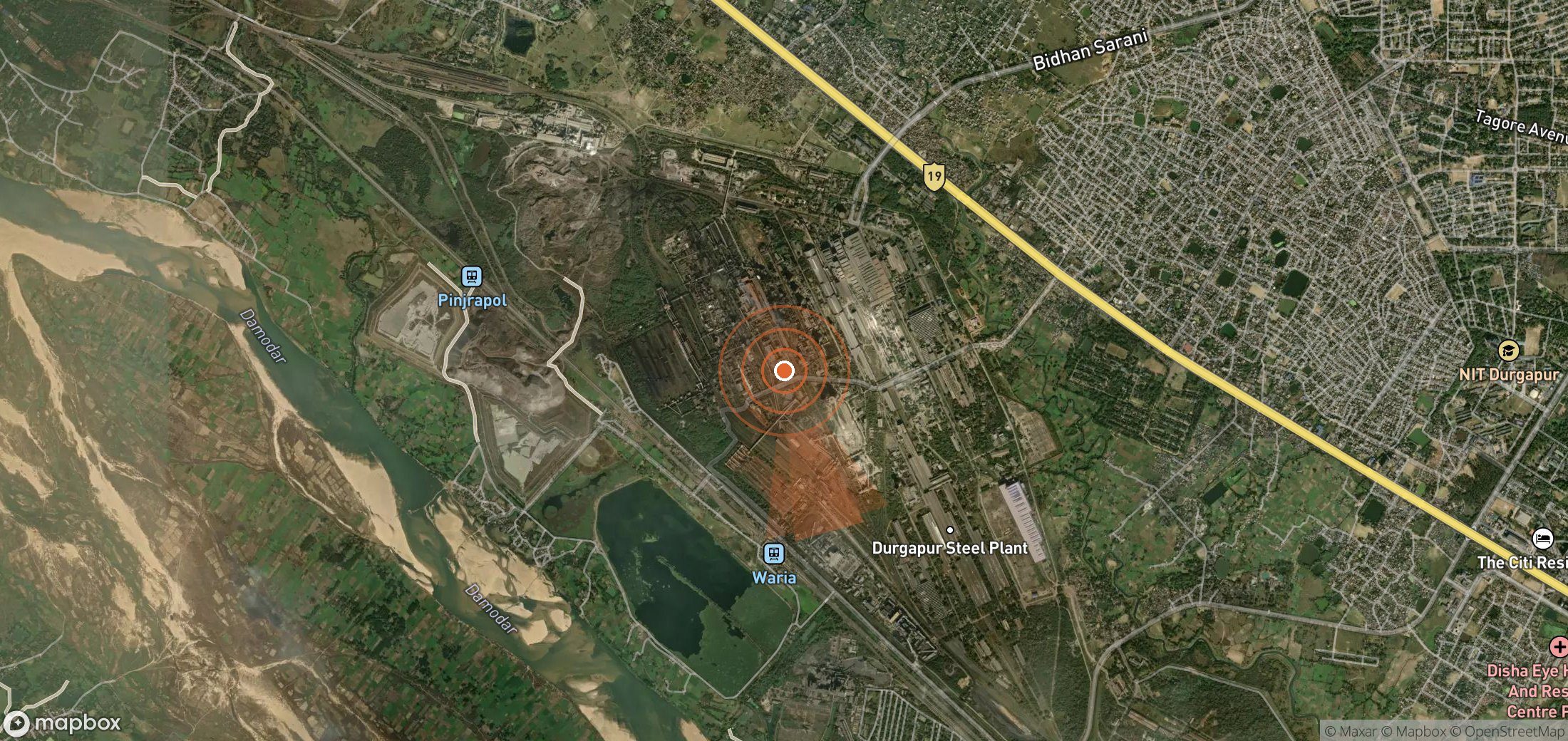 Satellite map of methane plume locations in India