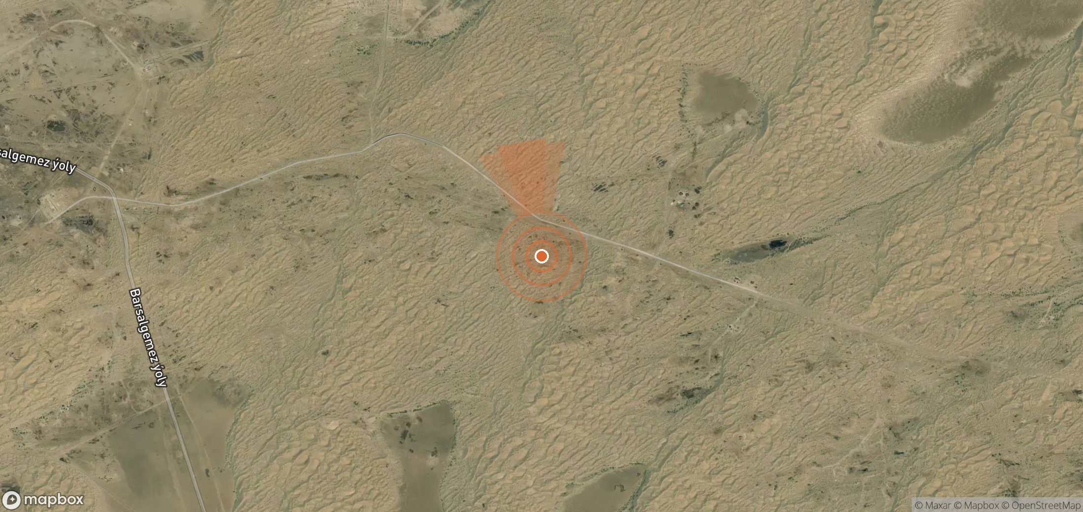 Satellite map of methane plume locations in Turkmenistan