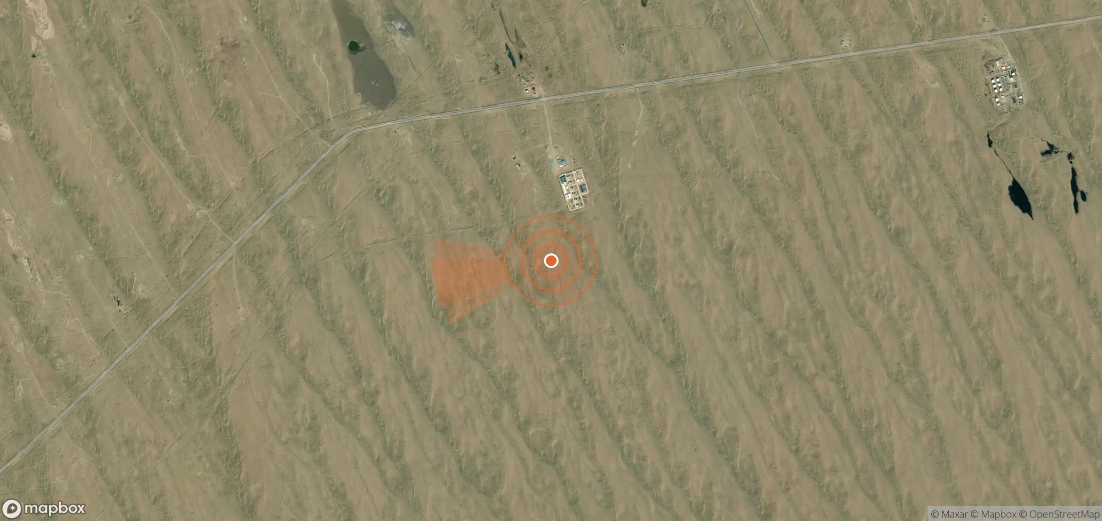 Satellite map of methane plume locations in Turkmenistan