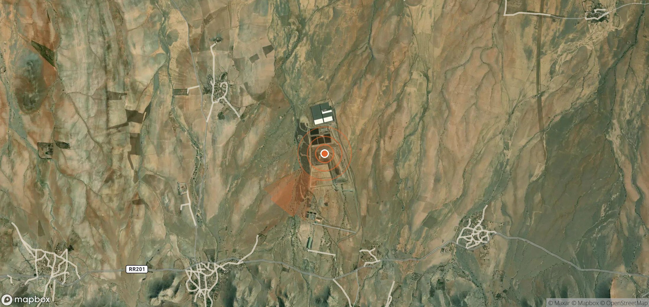 Satellite map of methane plume locations in Morocco