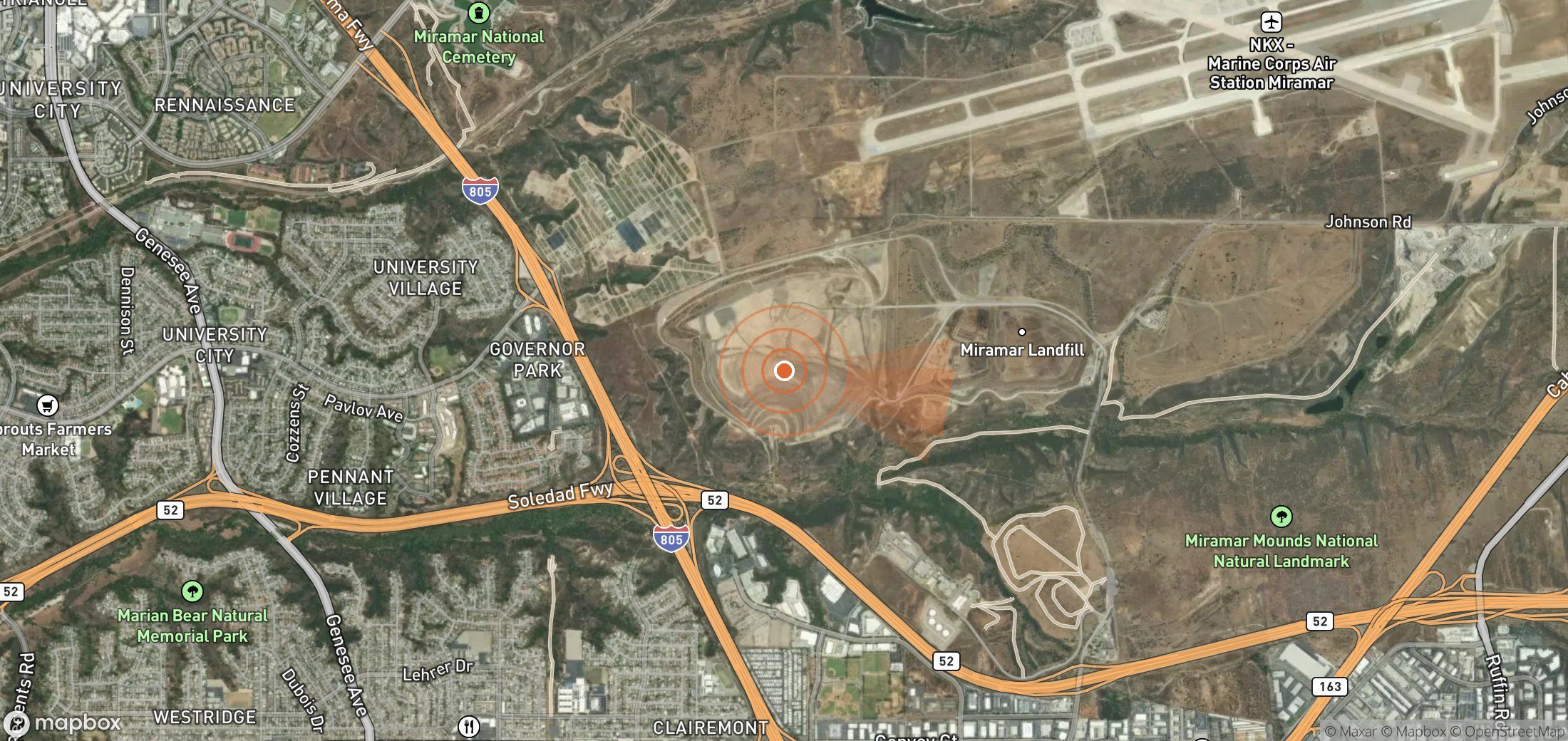 Mapa satelital de plumas de metano en Estados Unidos