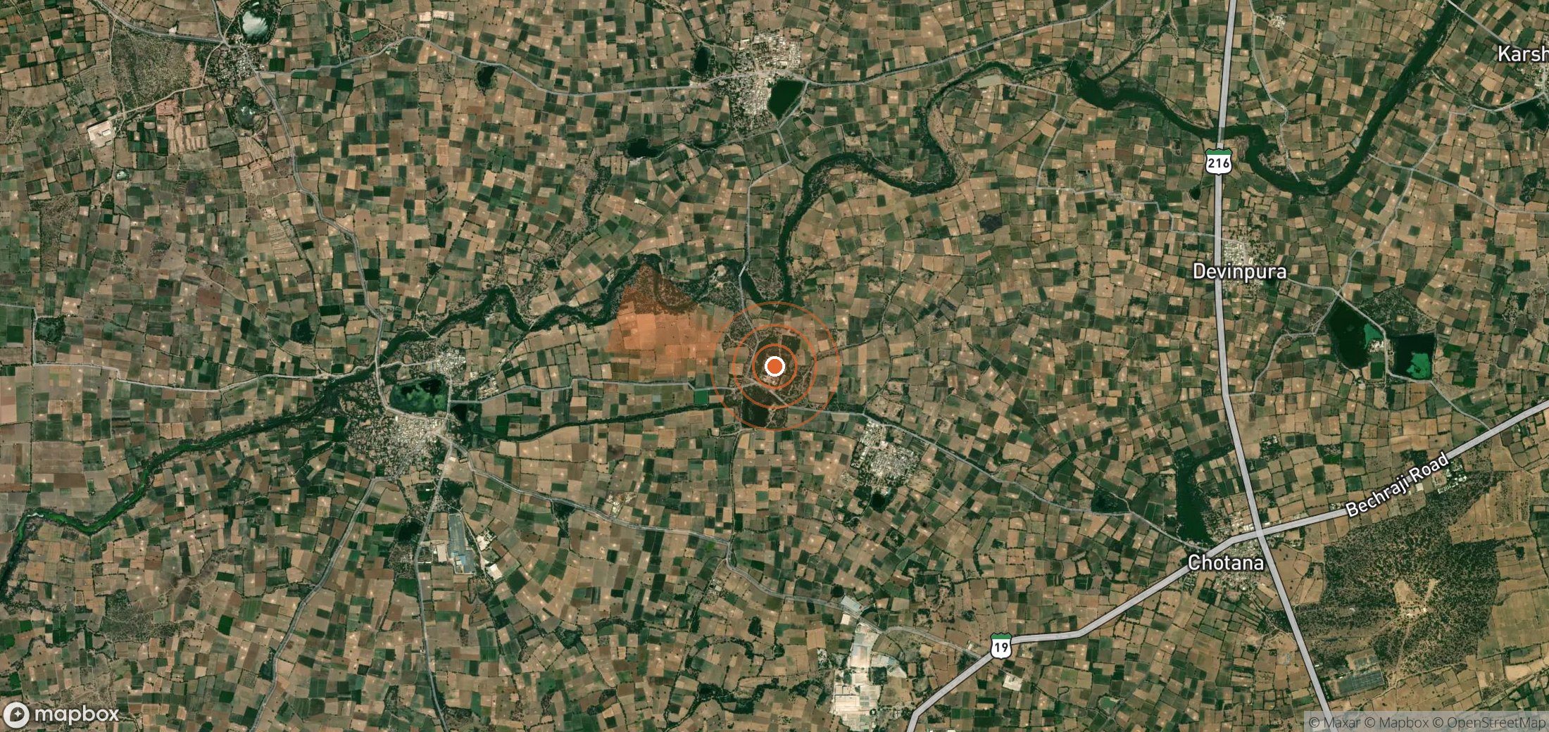 Satellite map of methane plume locations in India
