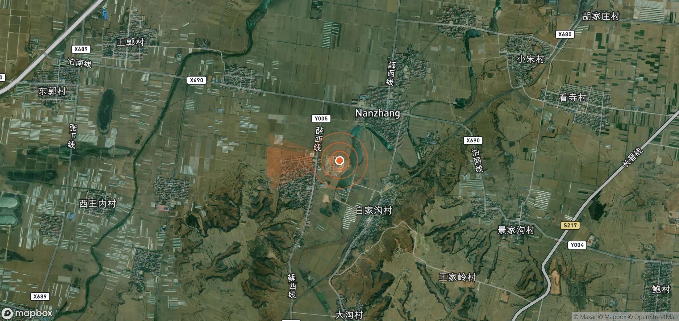 Satellite map of methane plume locations in China
