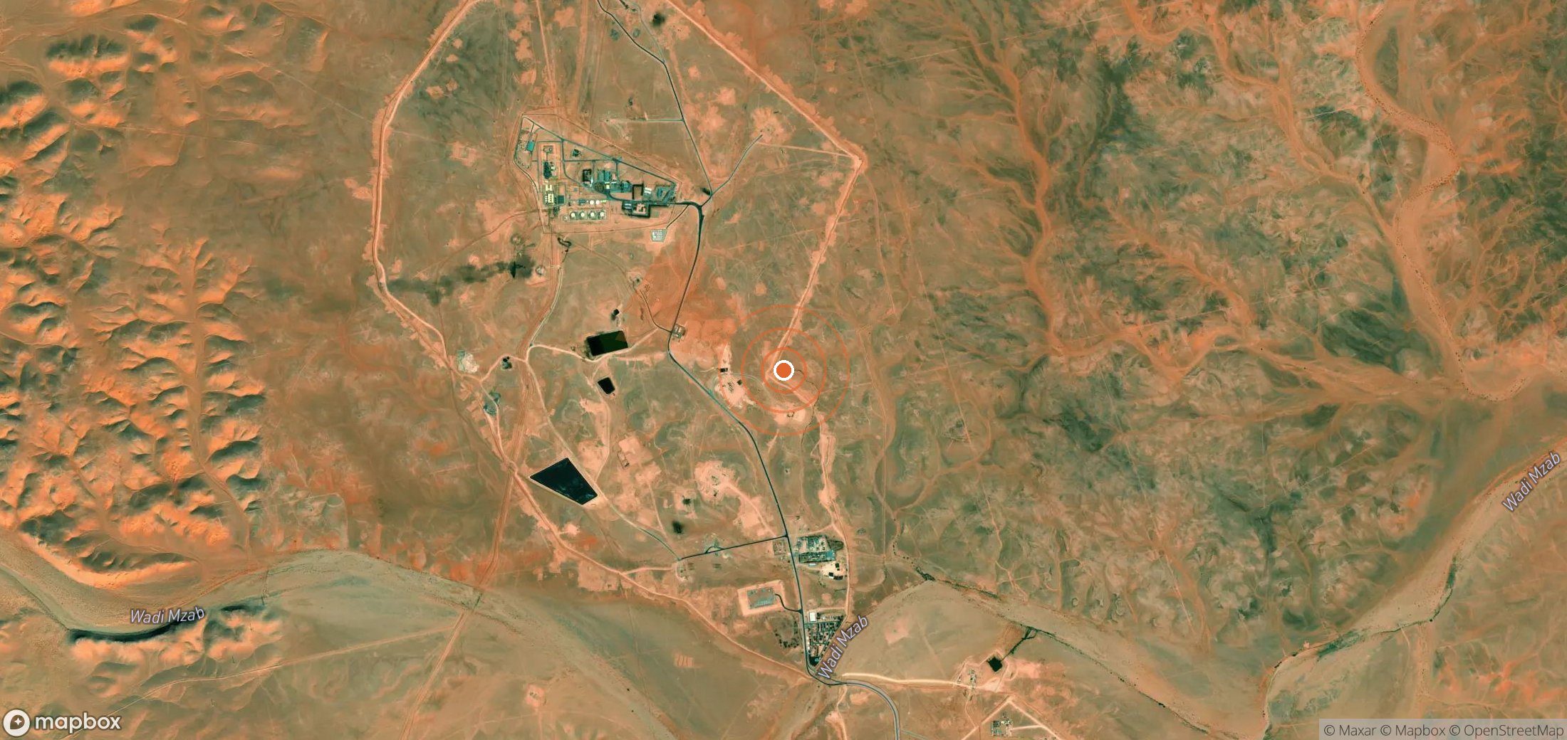 Satellite map of methane plume locations in Algeria