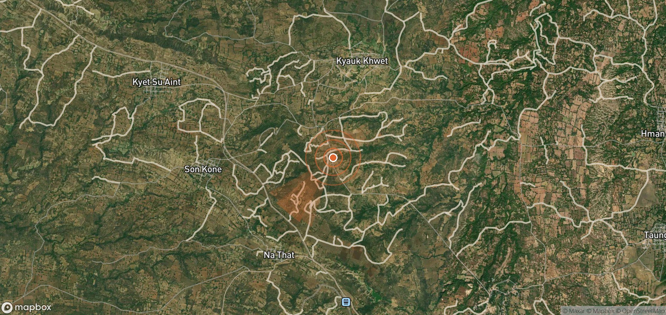 Satellite map of methane plume locations in Myanmar