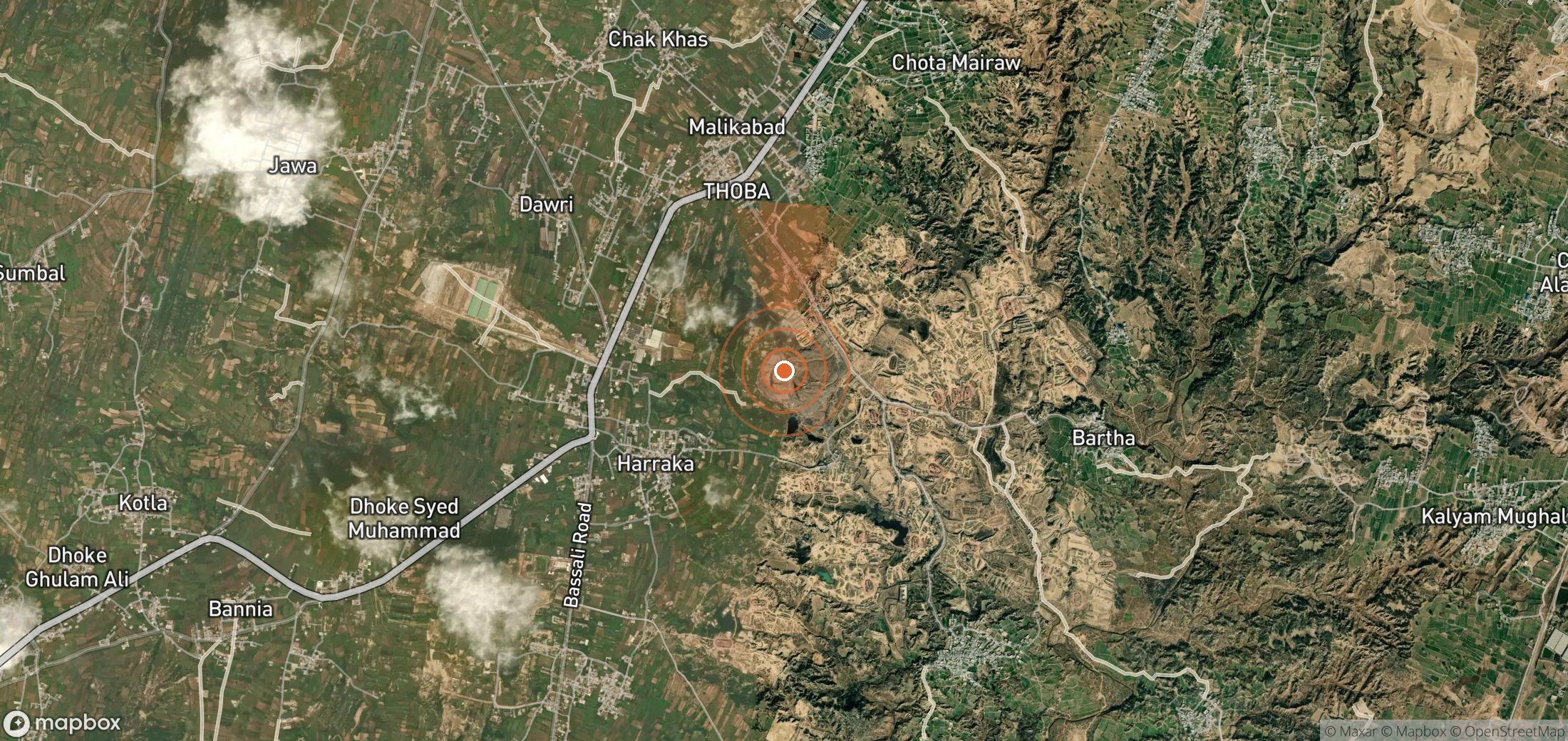 Satellite map of methane plume locations in Pakistan