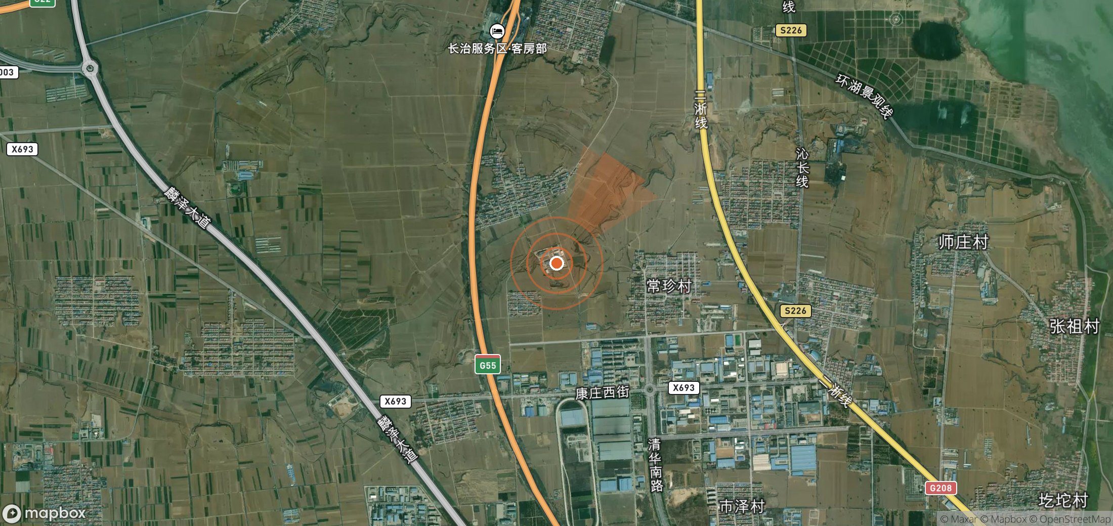 Satellite map of methane plume locations in China
