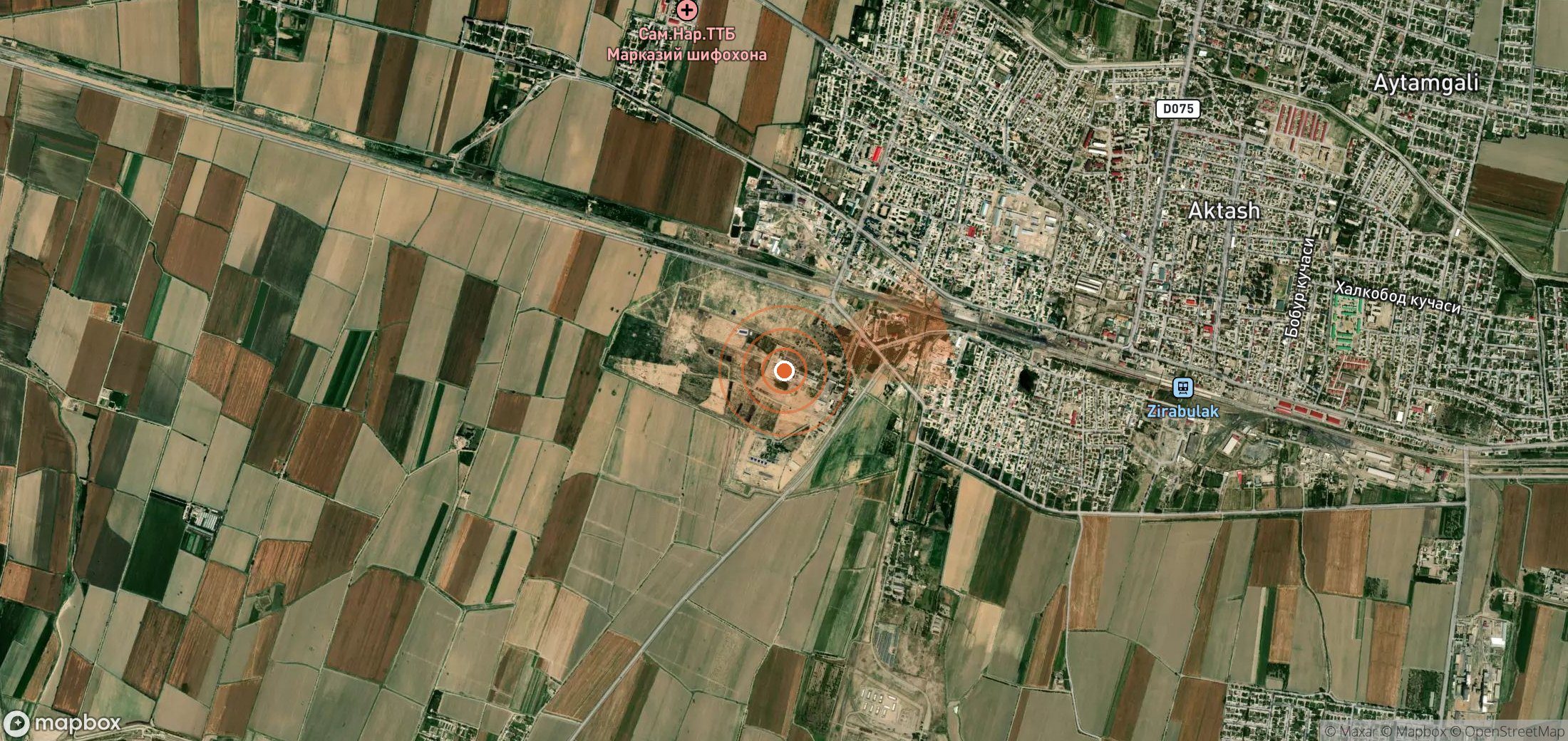Satellite map of methane plume locations in Uzbekistan