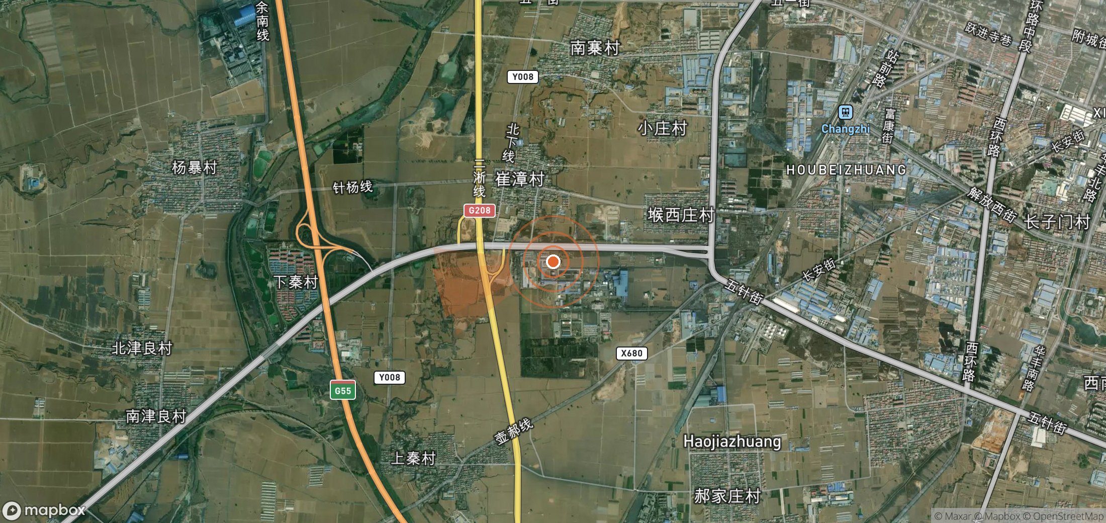 Satellite map of methane plume locations in China
