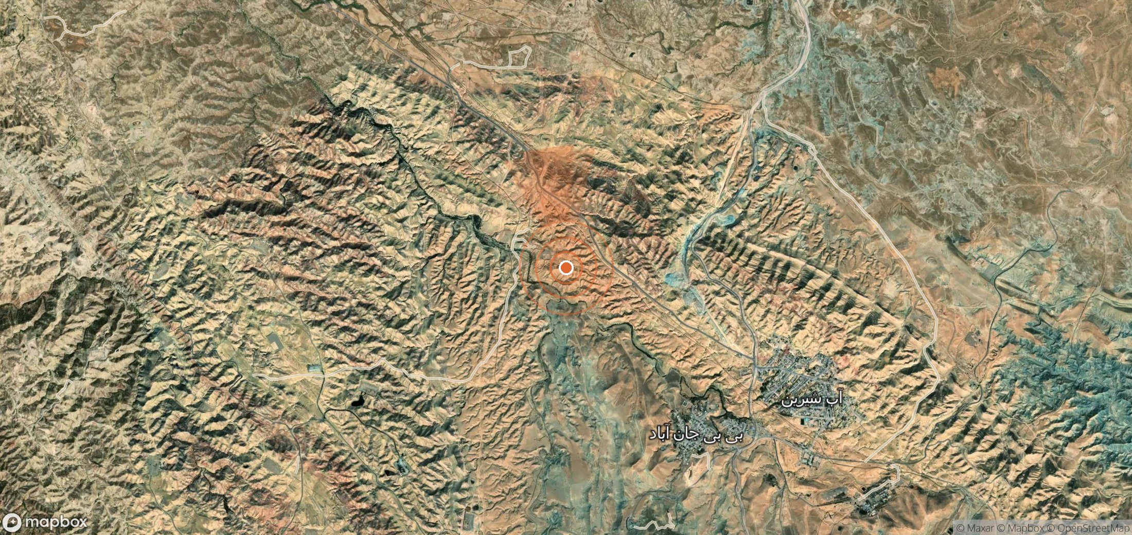 Satellite map of methane plume locations in Iran