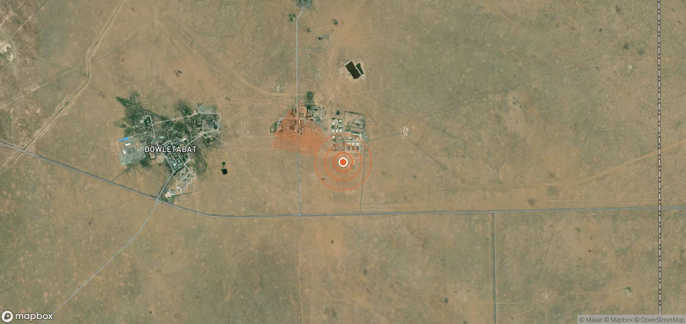 Satellite map of methane plume locations in Turkmenistan