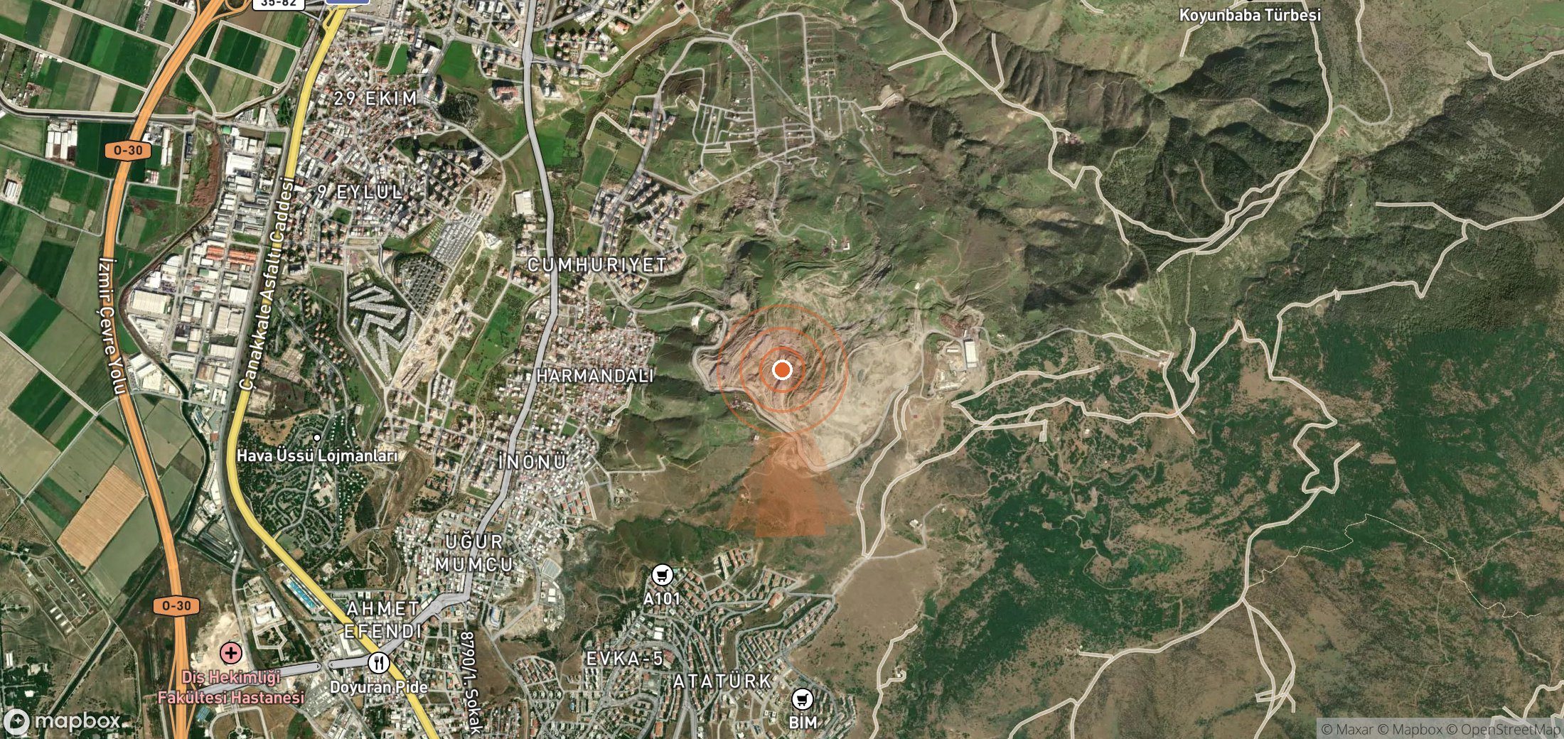 Satellite map of methane plume locations in Türkiye