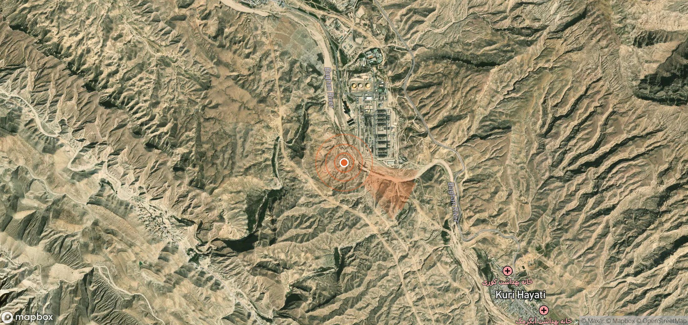 Mapa satelital de plumas de metano en Irán