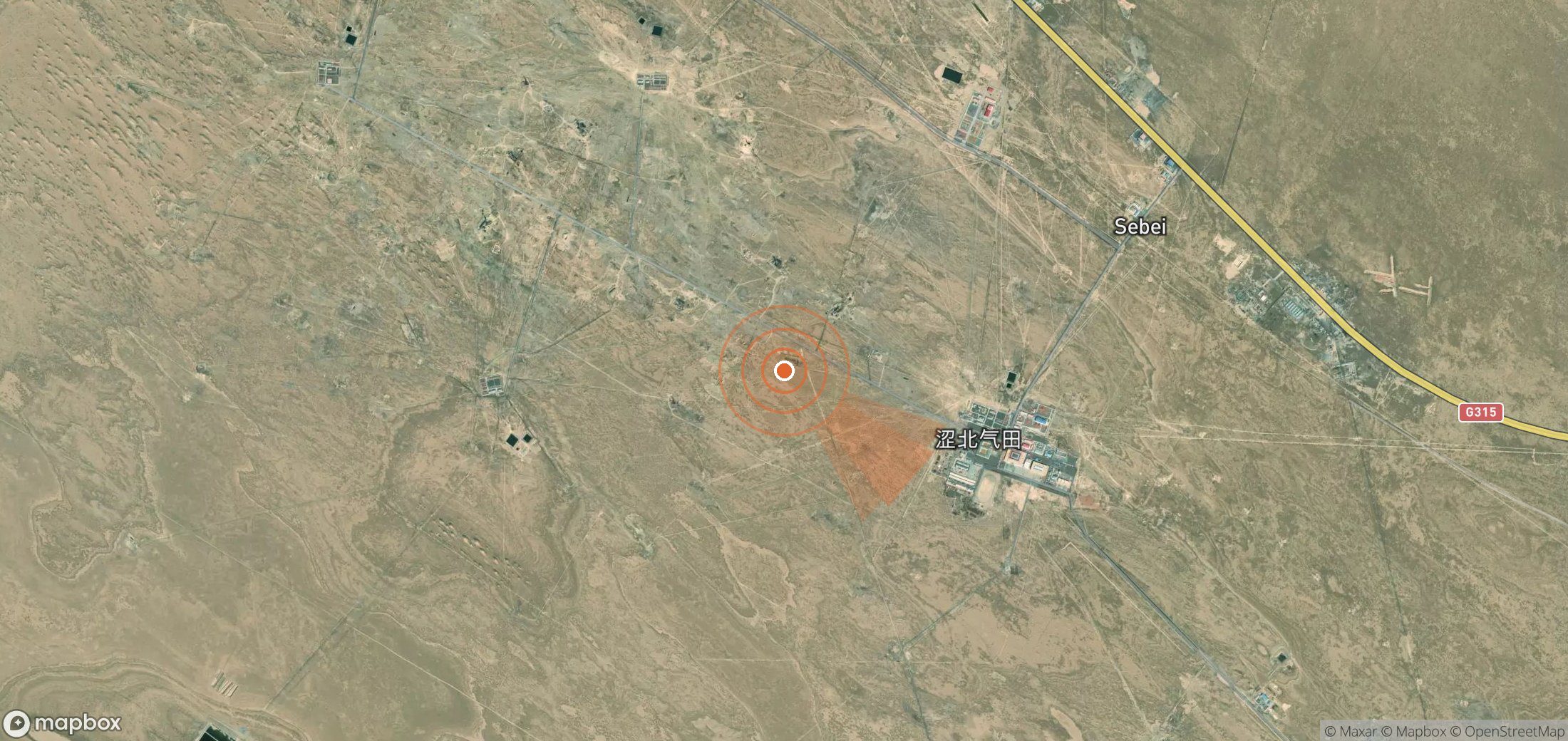Satellite map of methane plume locations in China