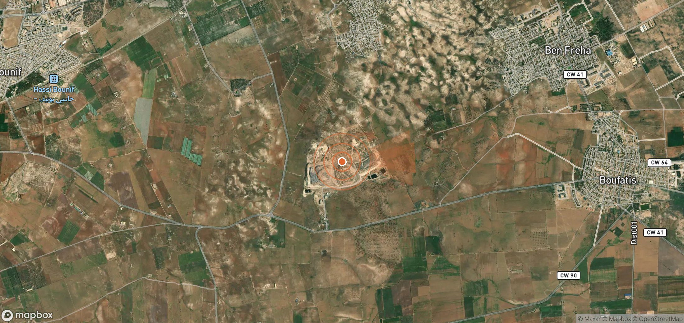 Satellite map of methane plume locations in Algeria
