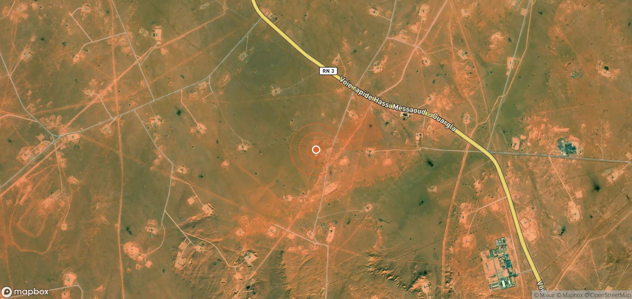 Mapa satelital de plumas de metano en Argelia