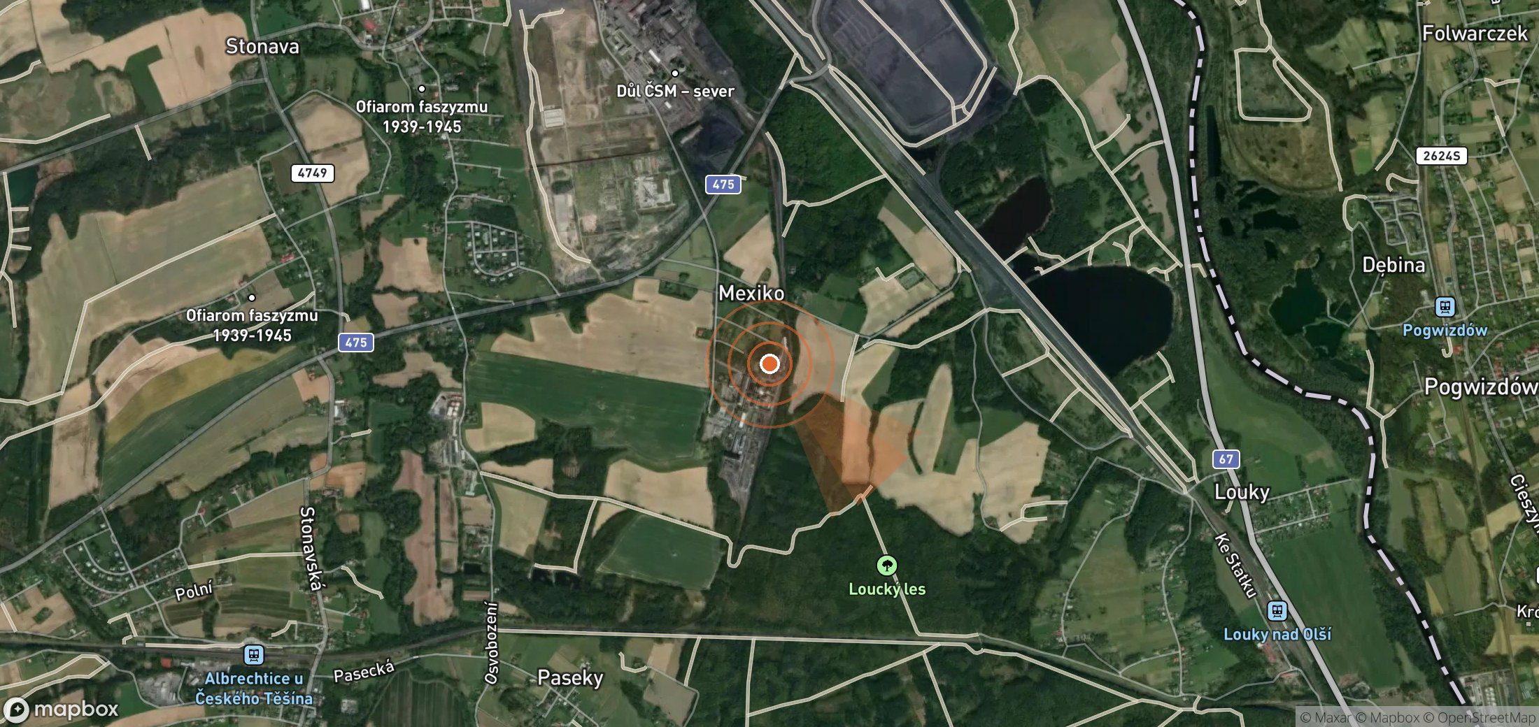 Satellite map of methane plume locations in Czechia
