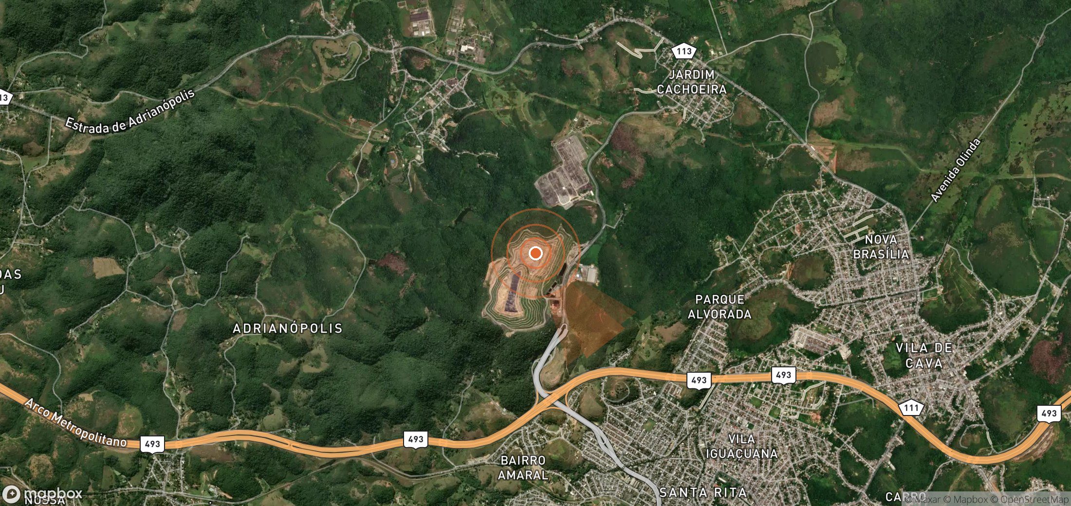 Satellite map of methane plume locations in Brazil