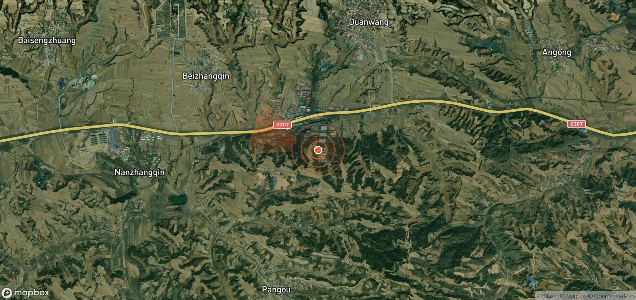 Satellite map of methane plume locations in China