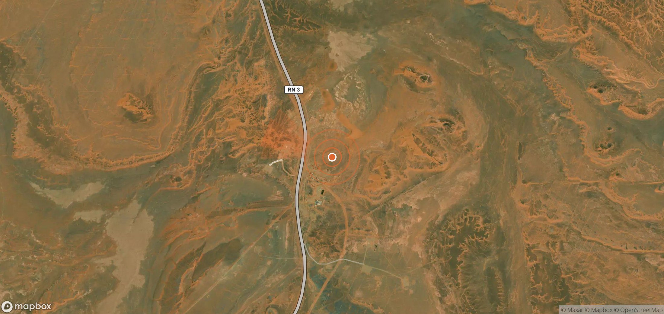 Satellite map of methane plume locations in Algeria