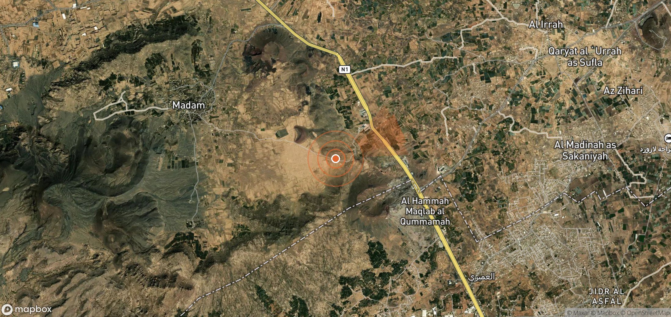 Satellite map of methane plume locations in Yemen