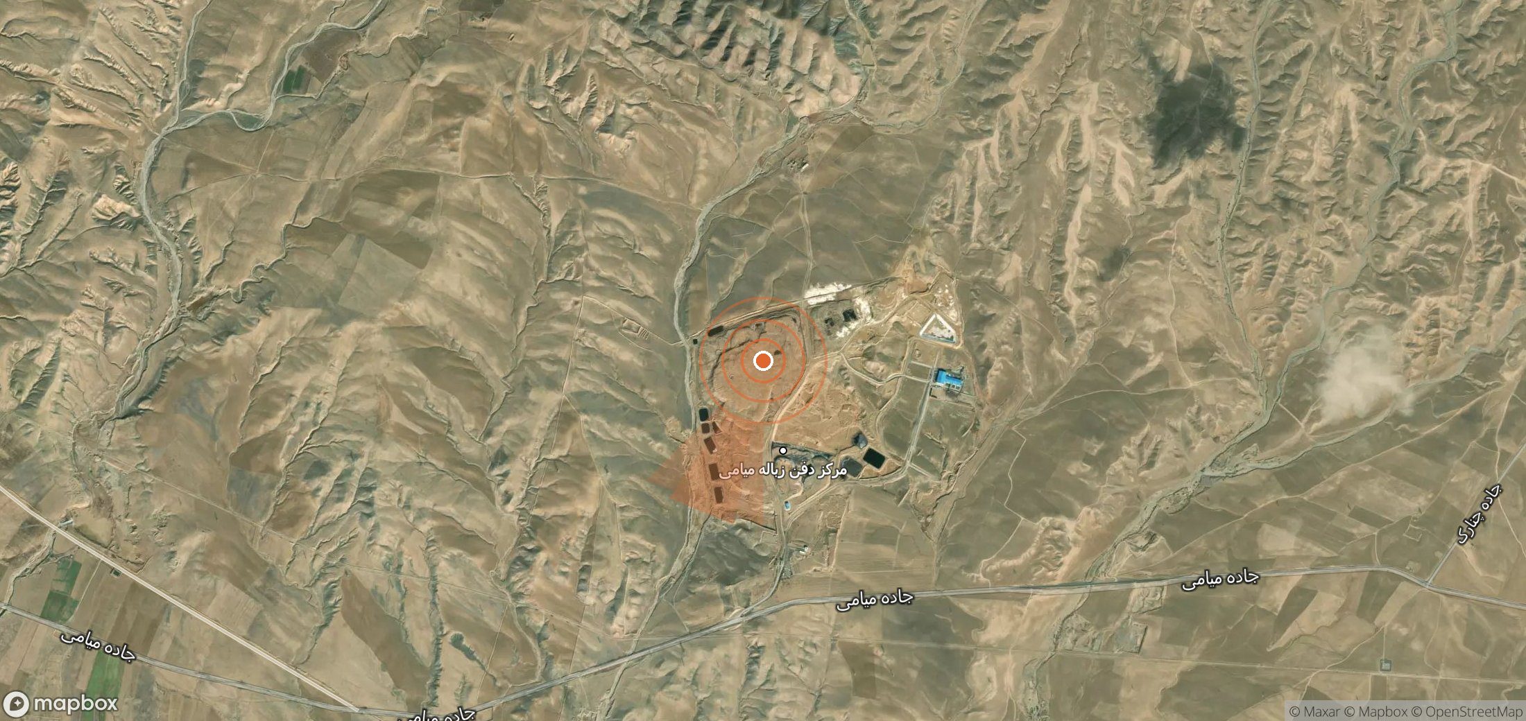 Mapa satelital de plumas de metano en Irán