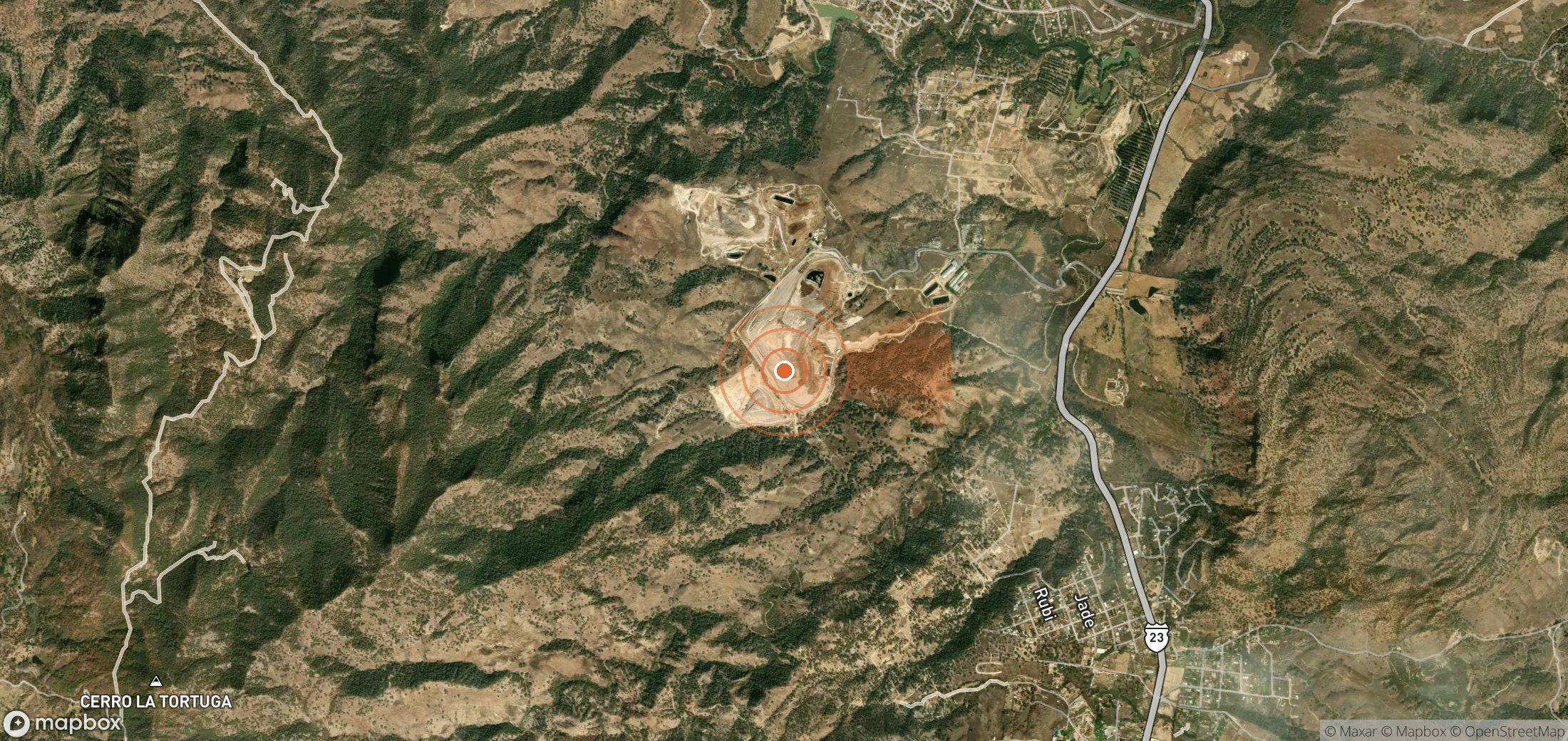 Satellite map of methane plume locations in Mexico
