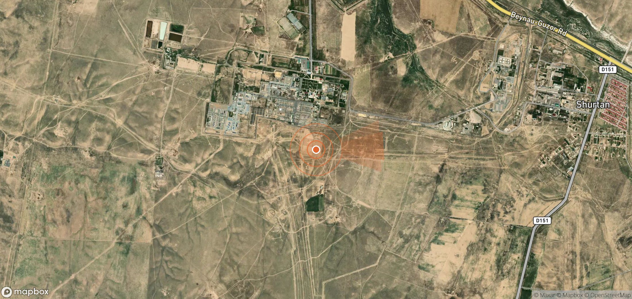 Satellite map of methane plume locations in Uzbekistan