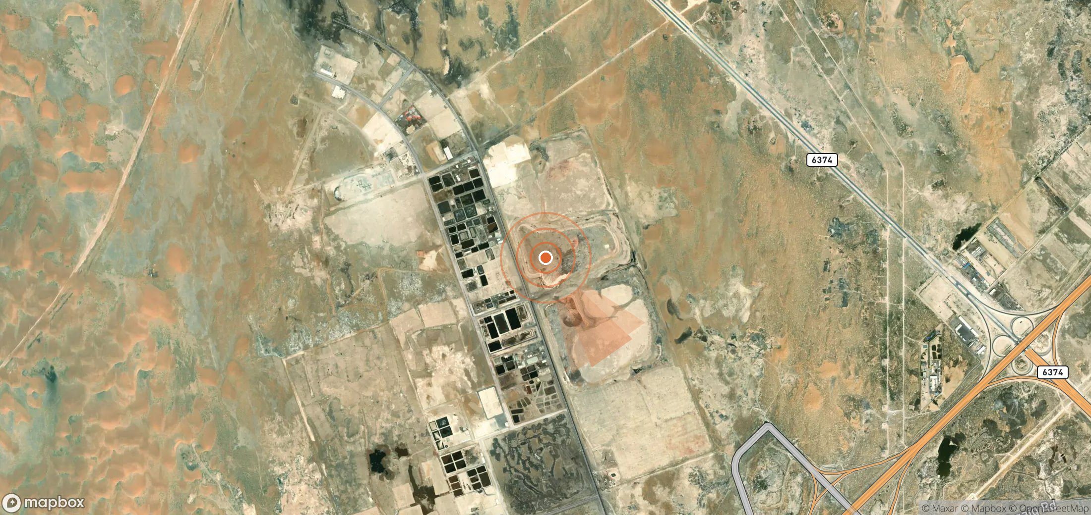 Satellite map of methane plume locations in Saudi Arabia
