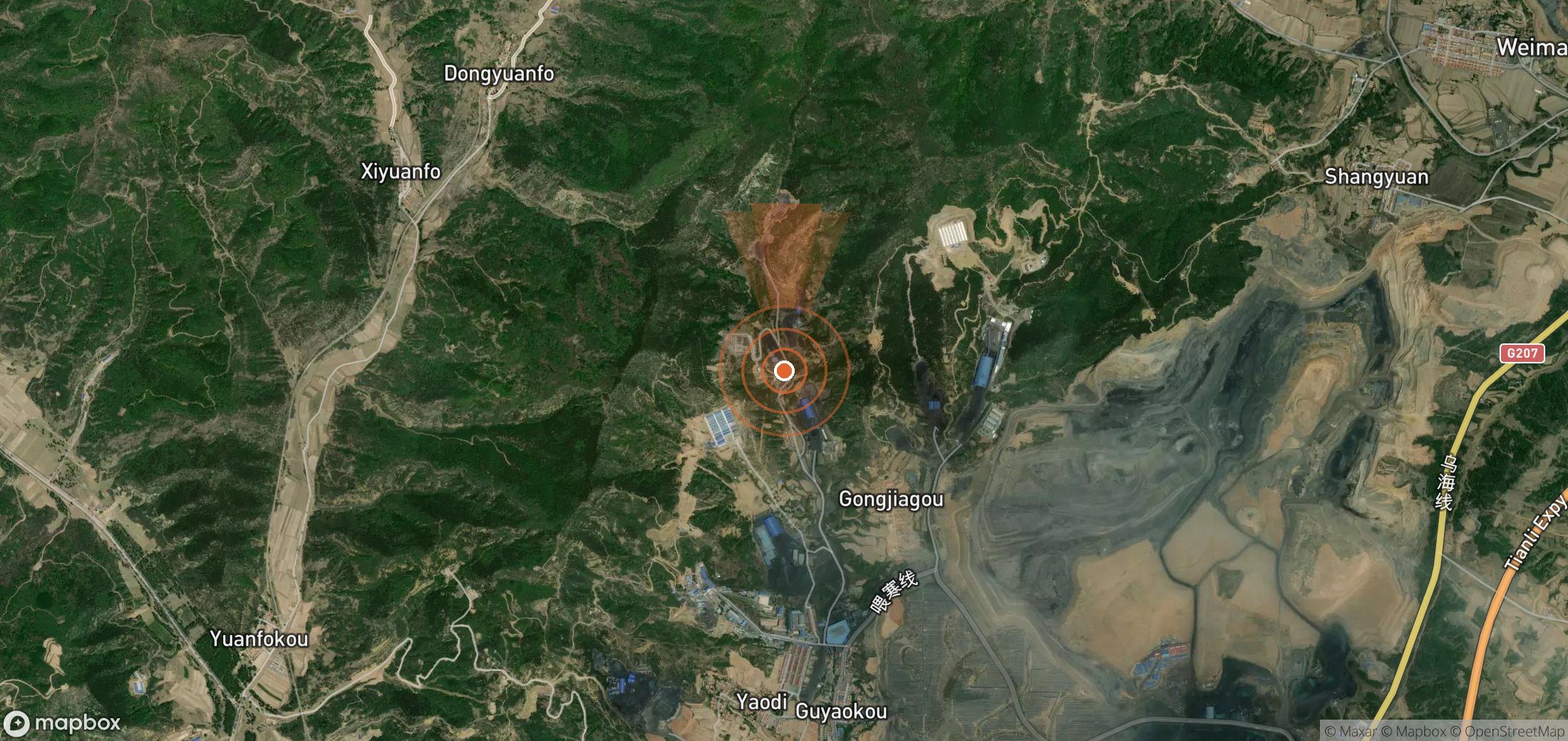 Satellite map of methane plume locations in China