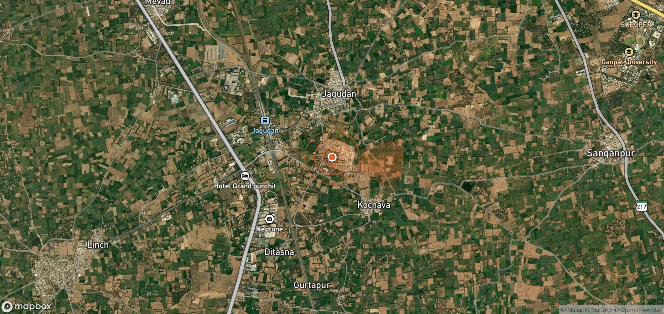 Satellite map of methane plume locations in India