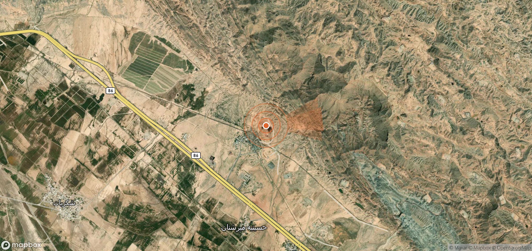 Satellite map of methane plume locations in Iran