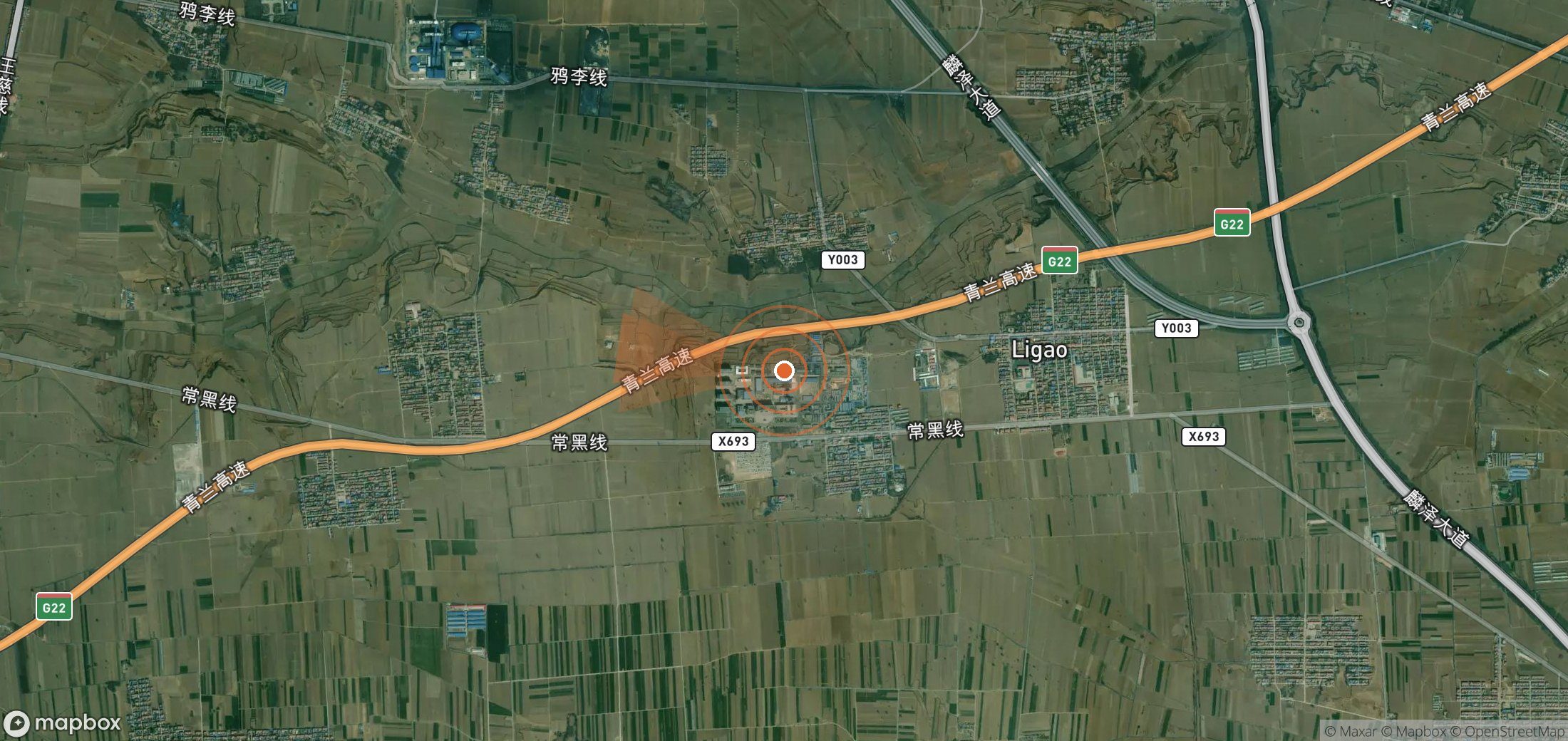 Satellite map of methane plume locations in China