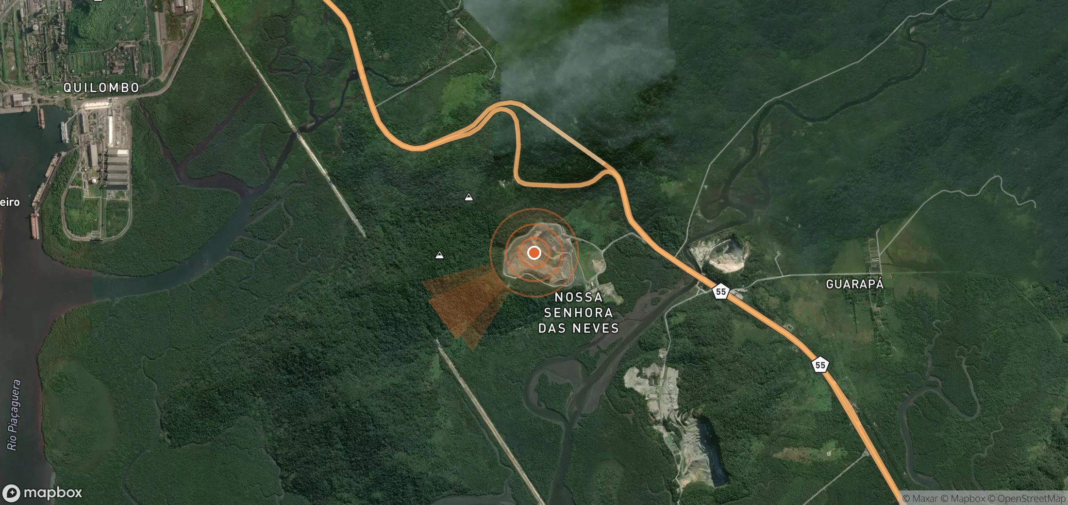 Mapa satelital de plumas de metano en Brasil