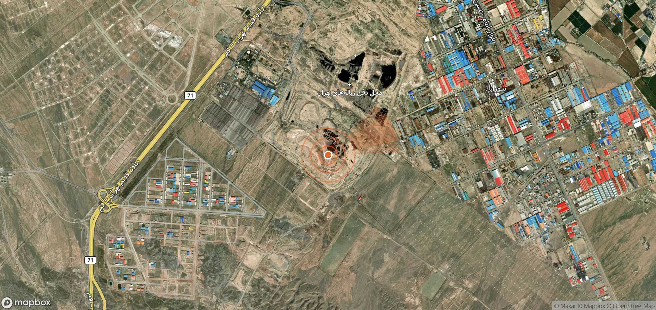 Satellite map of methane plume locations in Iran