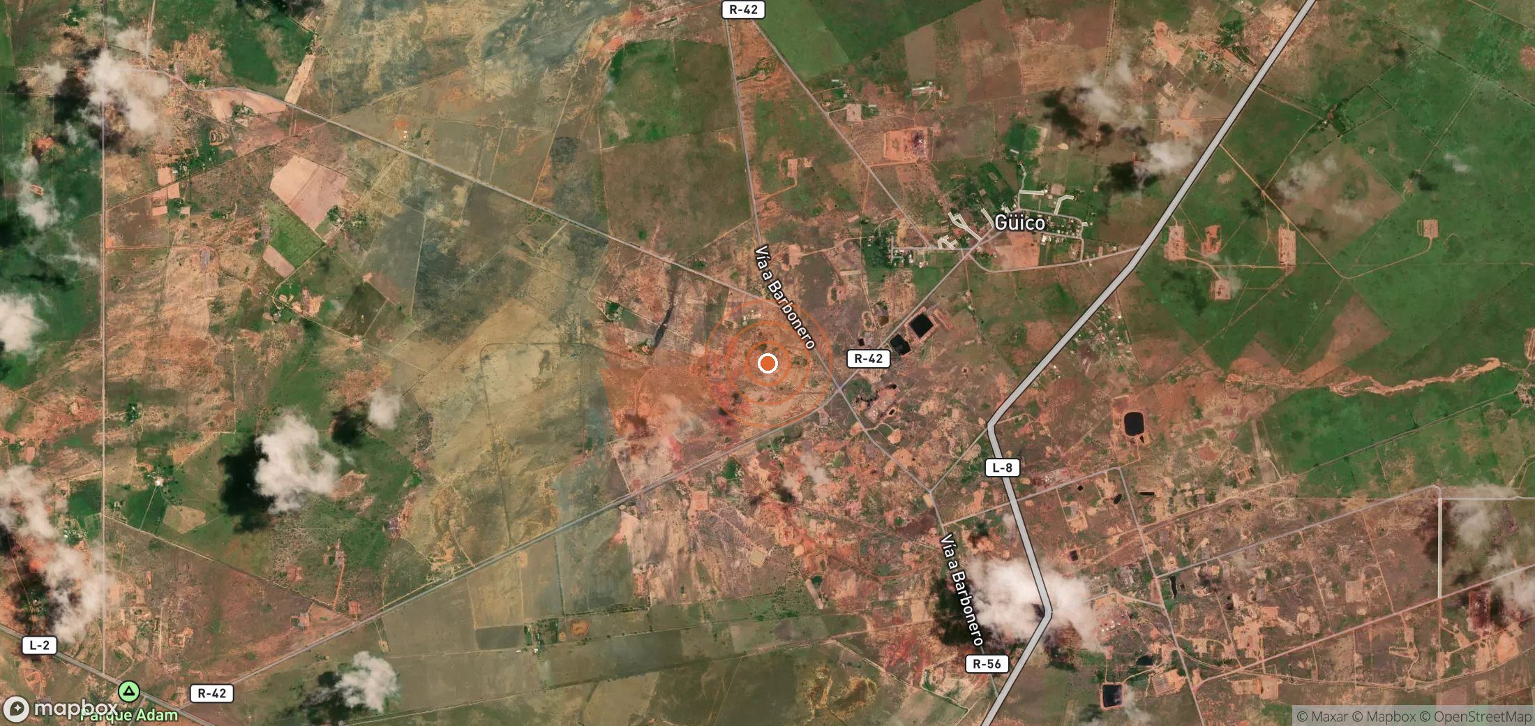 Mapa satelital de plumas de metano en Venezuela
