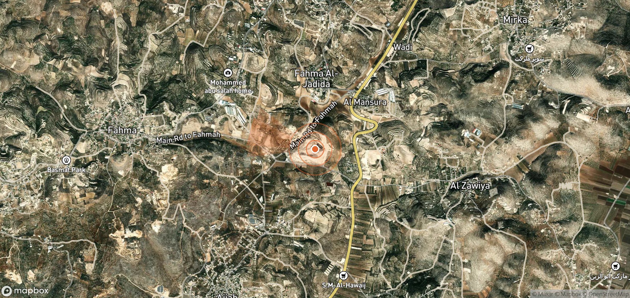 Mapa satelital de plumas de metano en Palestina