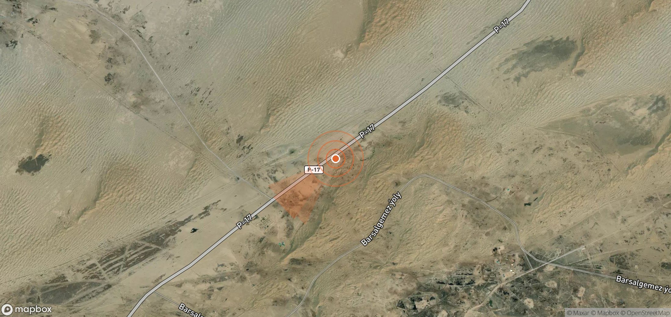 Satellite map of methane plume locations in Turkmenistan