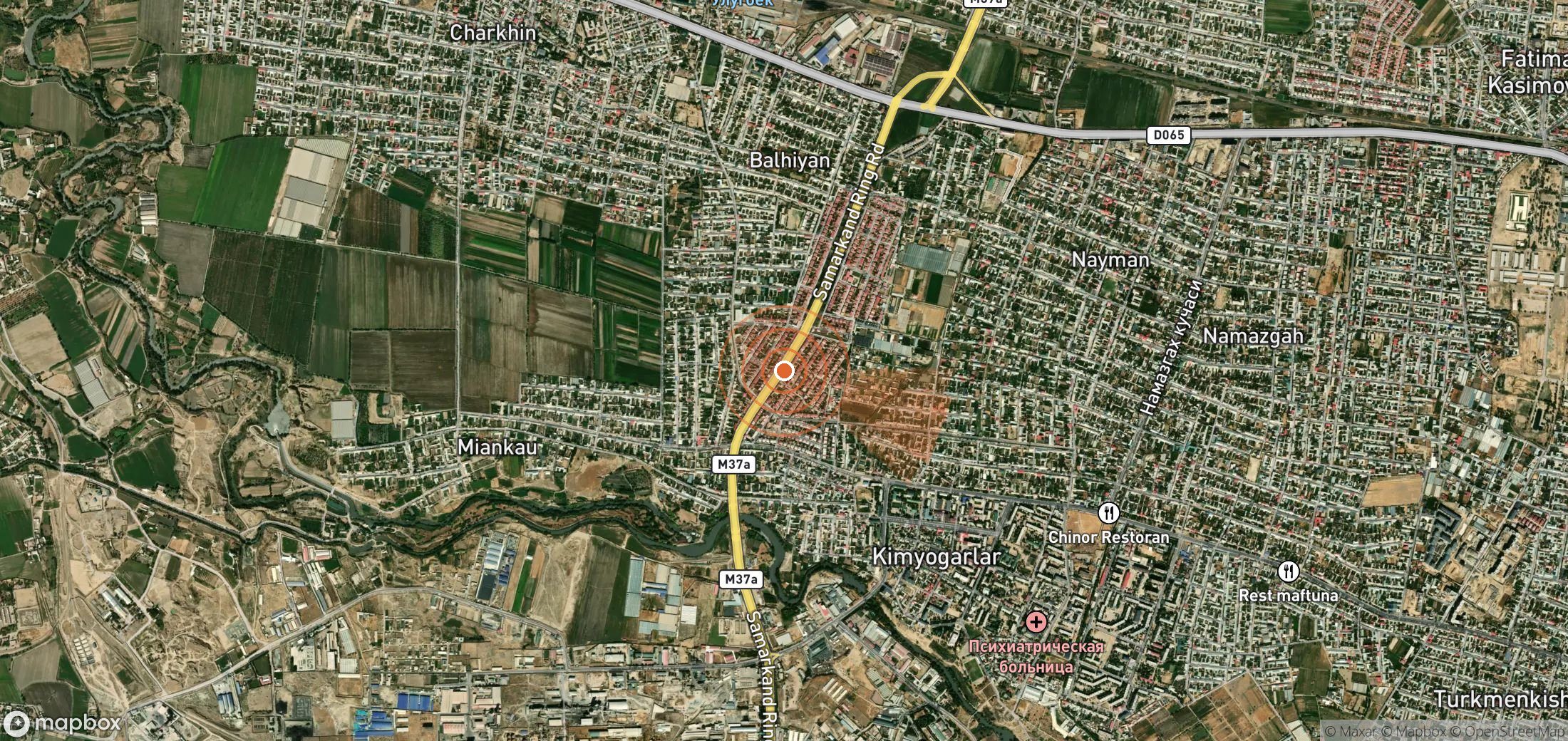 Satellite map of methane plume locations in Uzbekistan