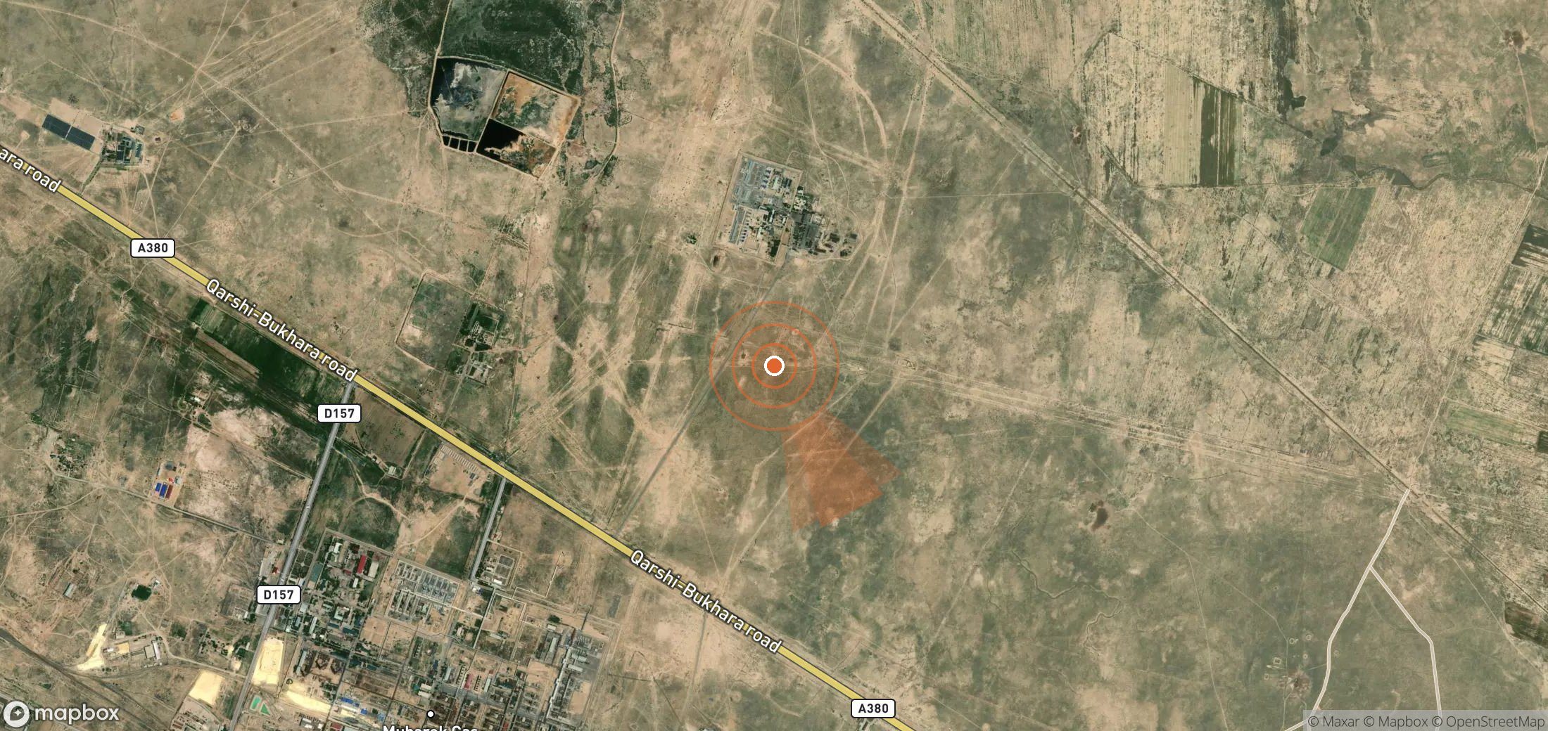 Satellite map of methane plume locations in Uzbekistan