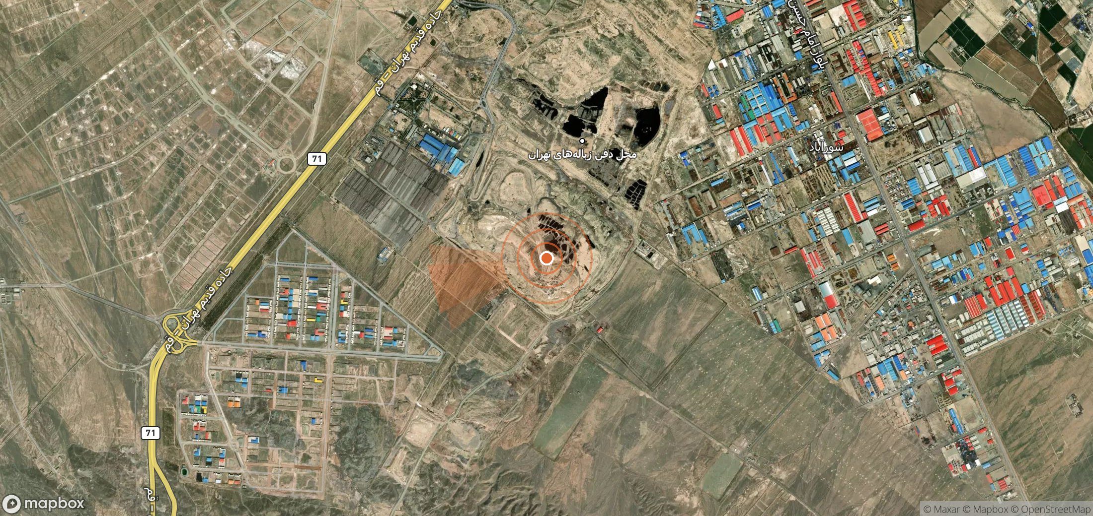 Satellite map of methane plume locations in Iran