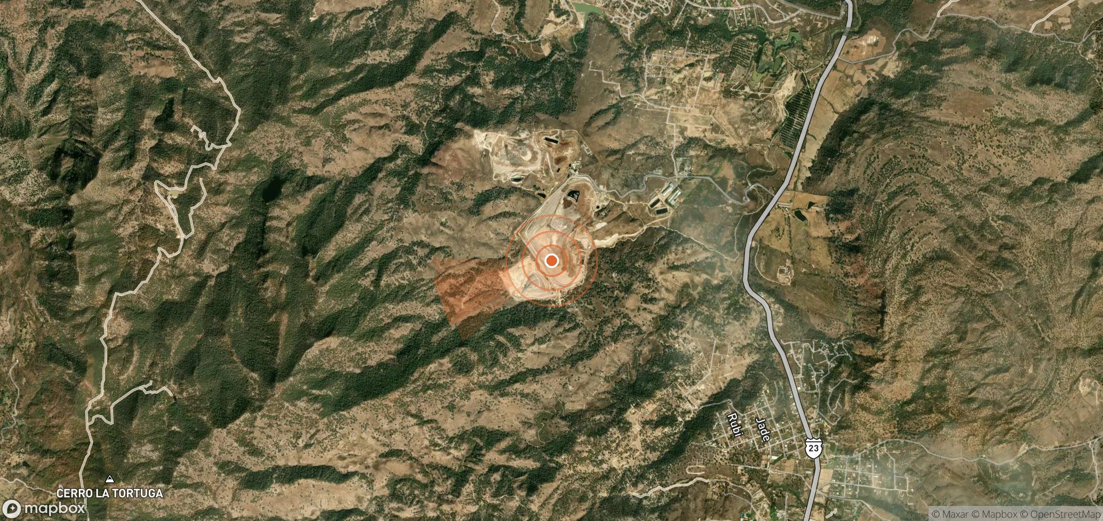 Satellite map of methane plume locations in Mexico