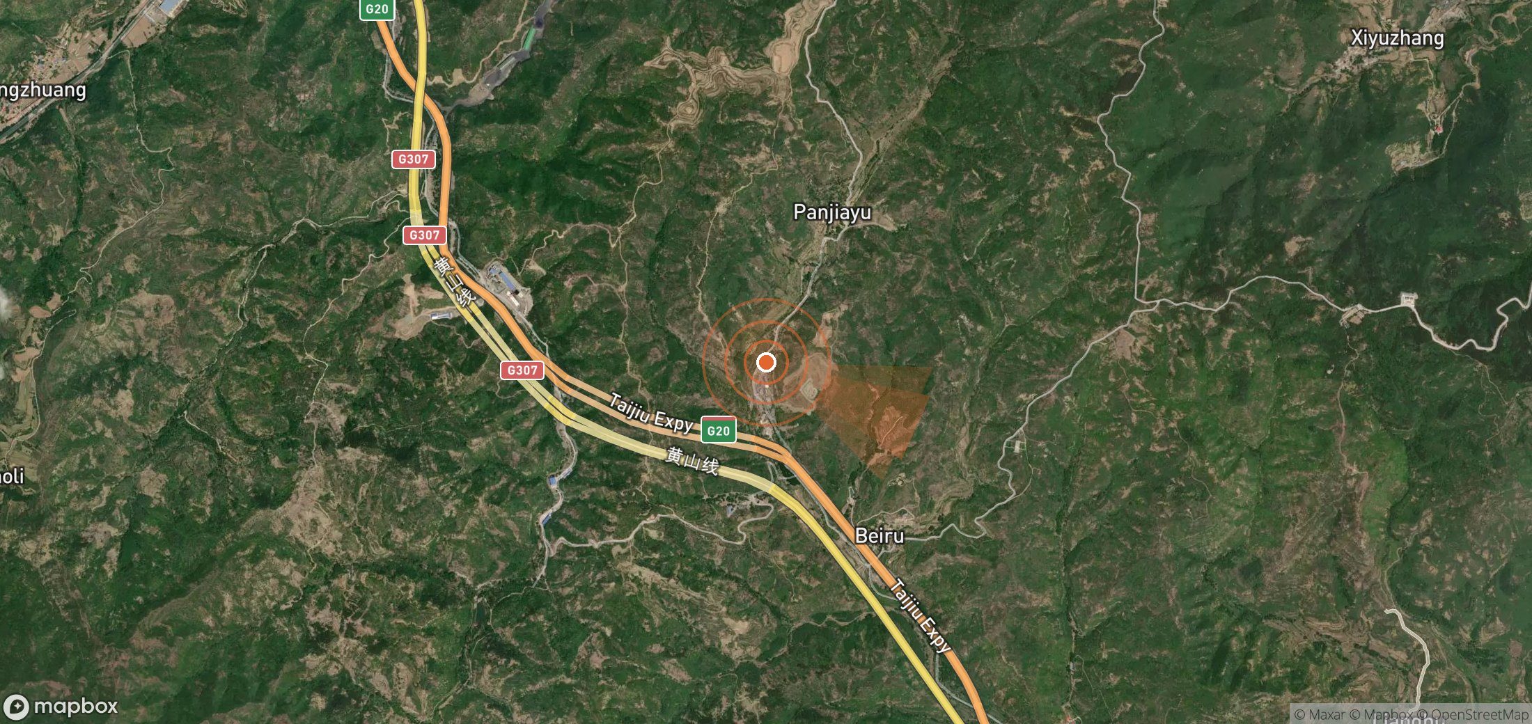 Satellite map of methane plume locations in China
