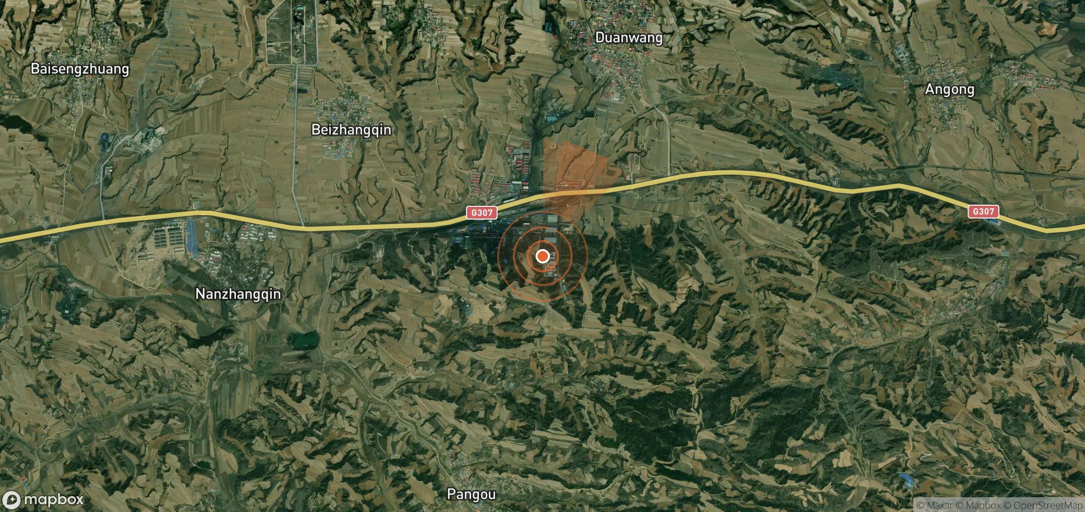 Mapa satelital de plumas de metano en China