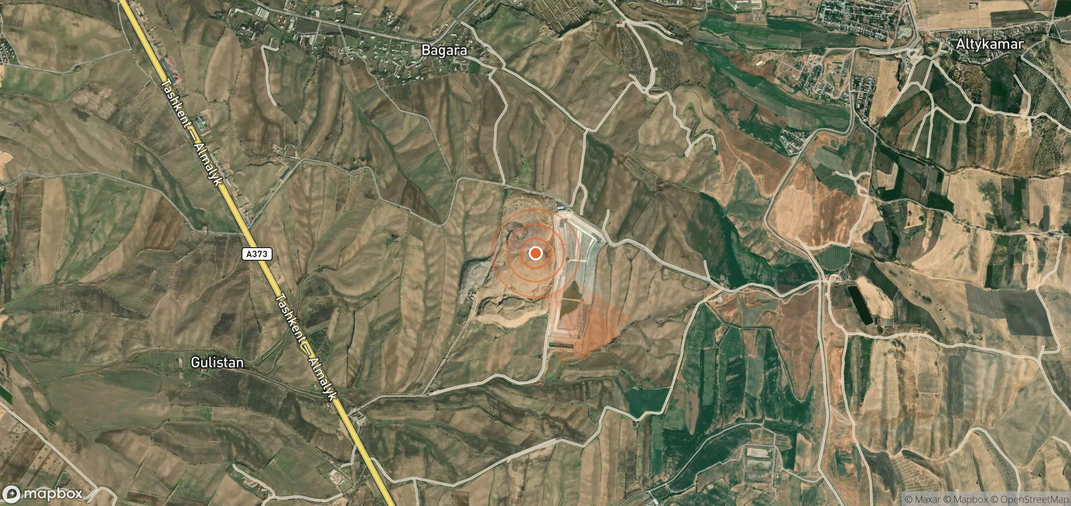 Mapa satelital de plumas de metano en Uzbekistán