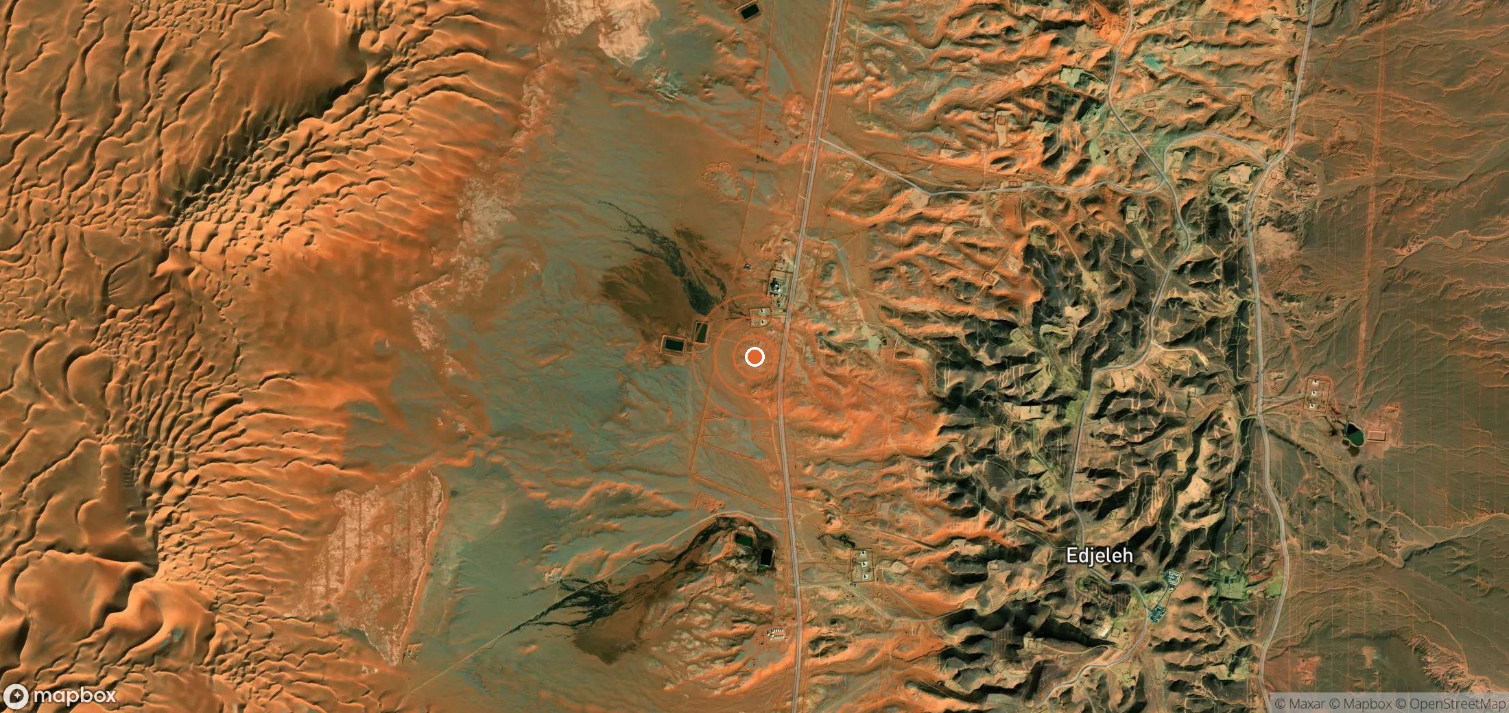 Mapa satelital de plumas de metano en Argelia
