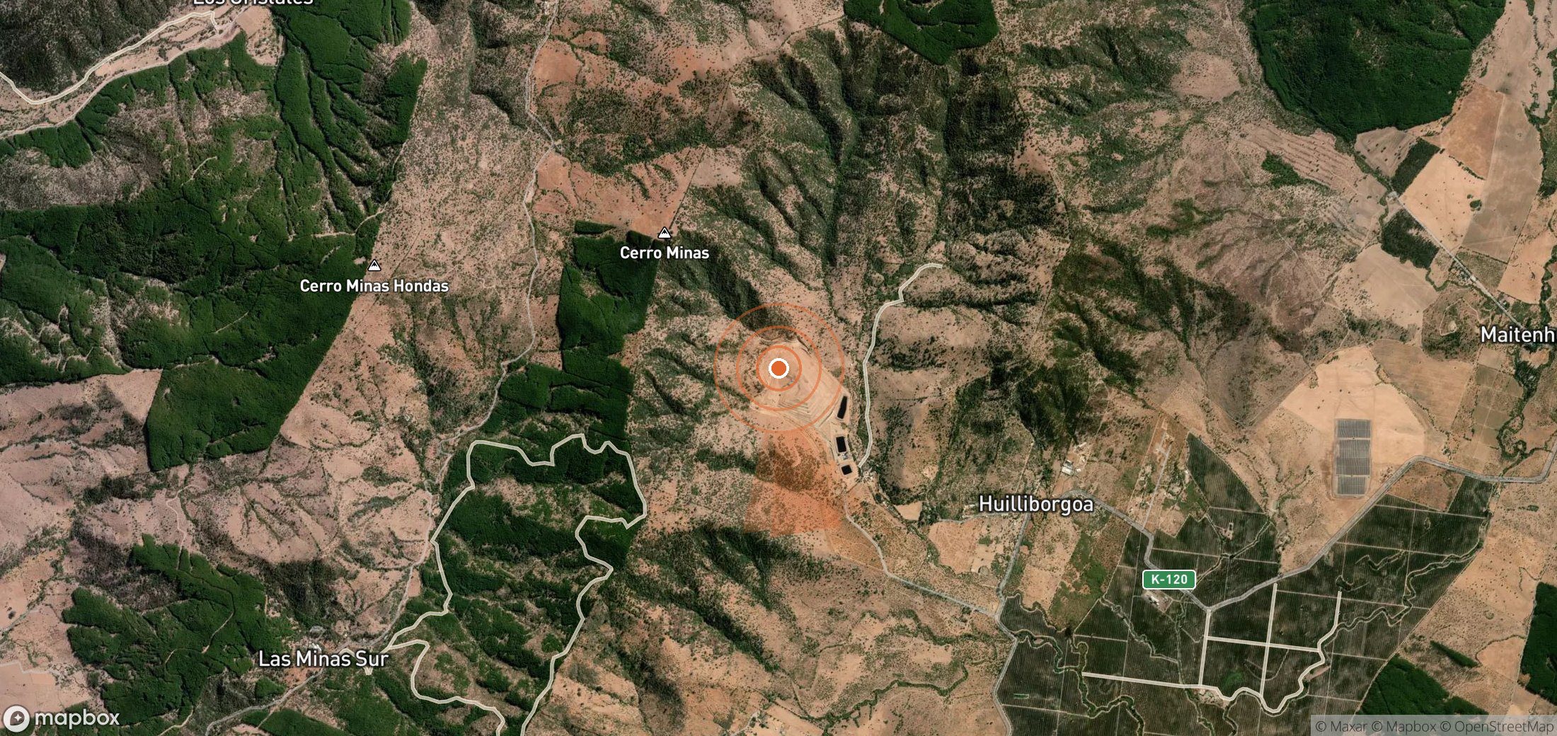 Satellite map of methane plume locations in Chile