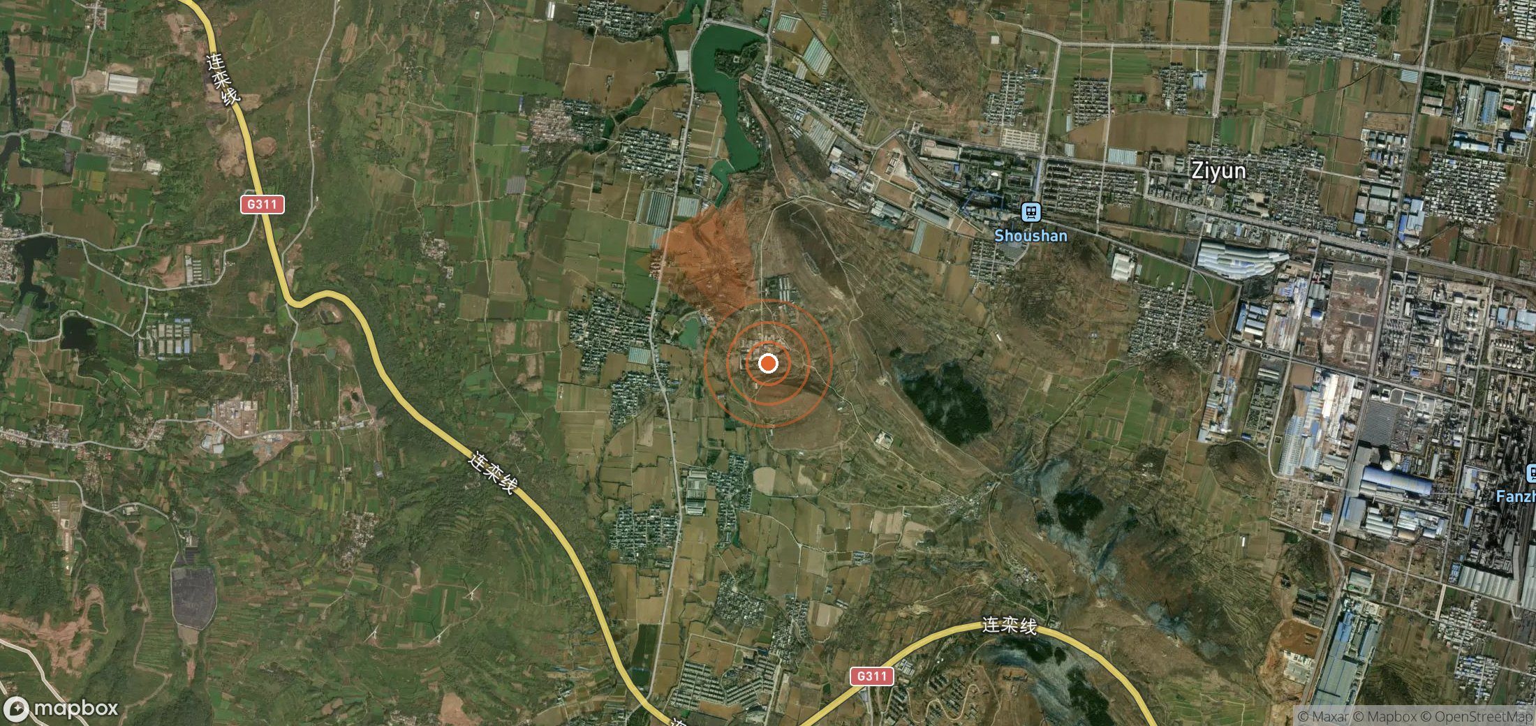 Satellite map of methane plume locations in China