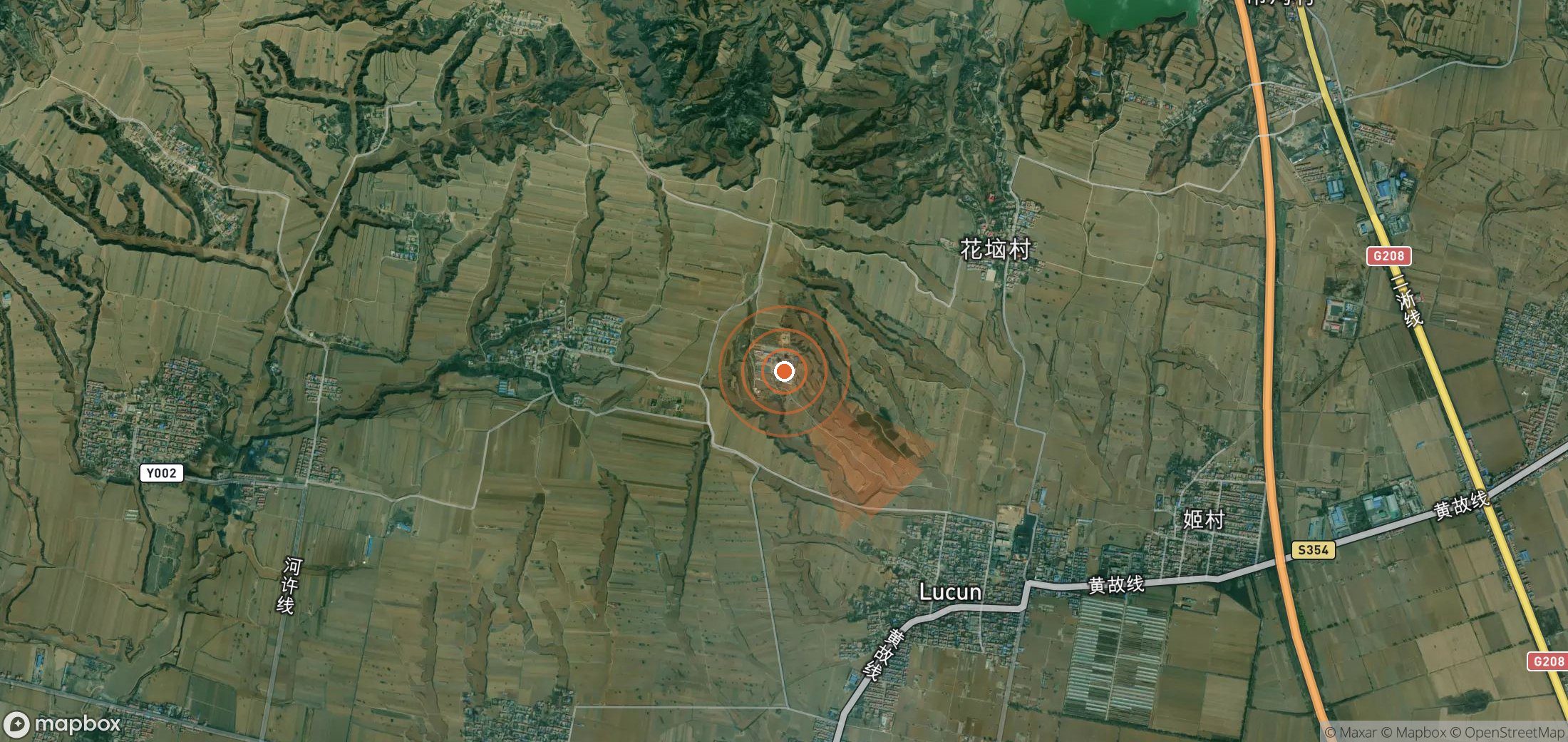 Satellite map of methane plume locations in China